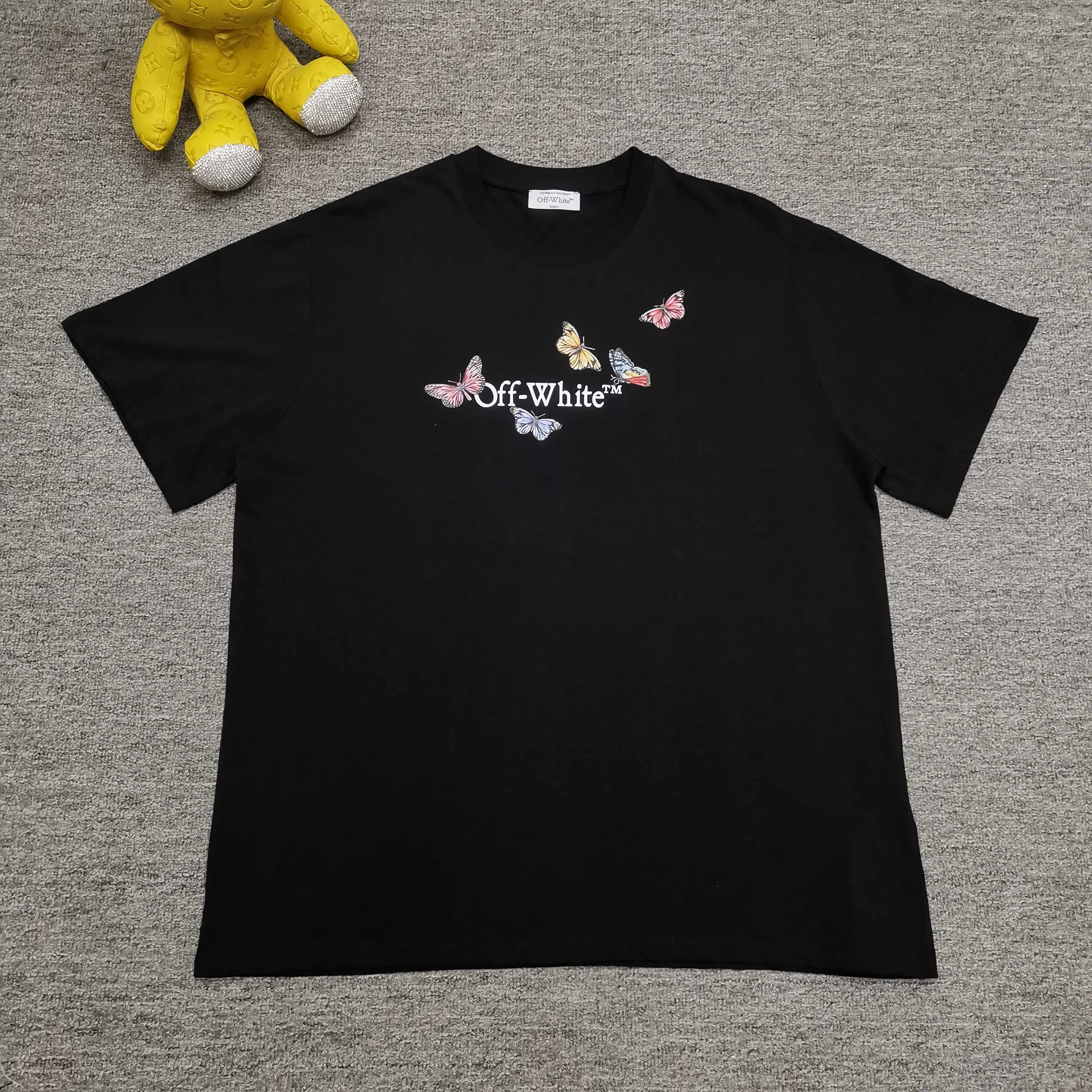 Top version ❤️off white new loose version chest butterfly short-sleeved T-shirt Size: S M L XL Color: Black White P240